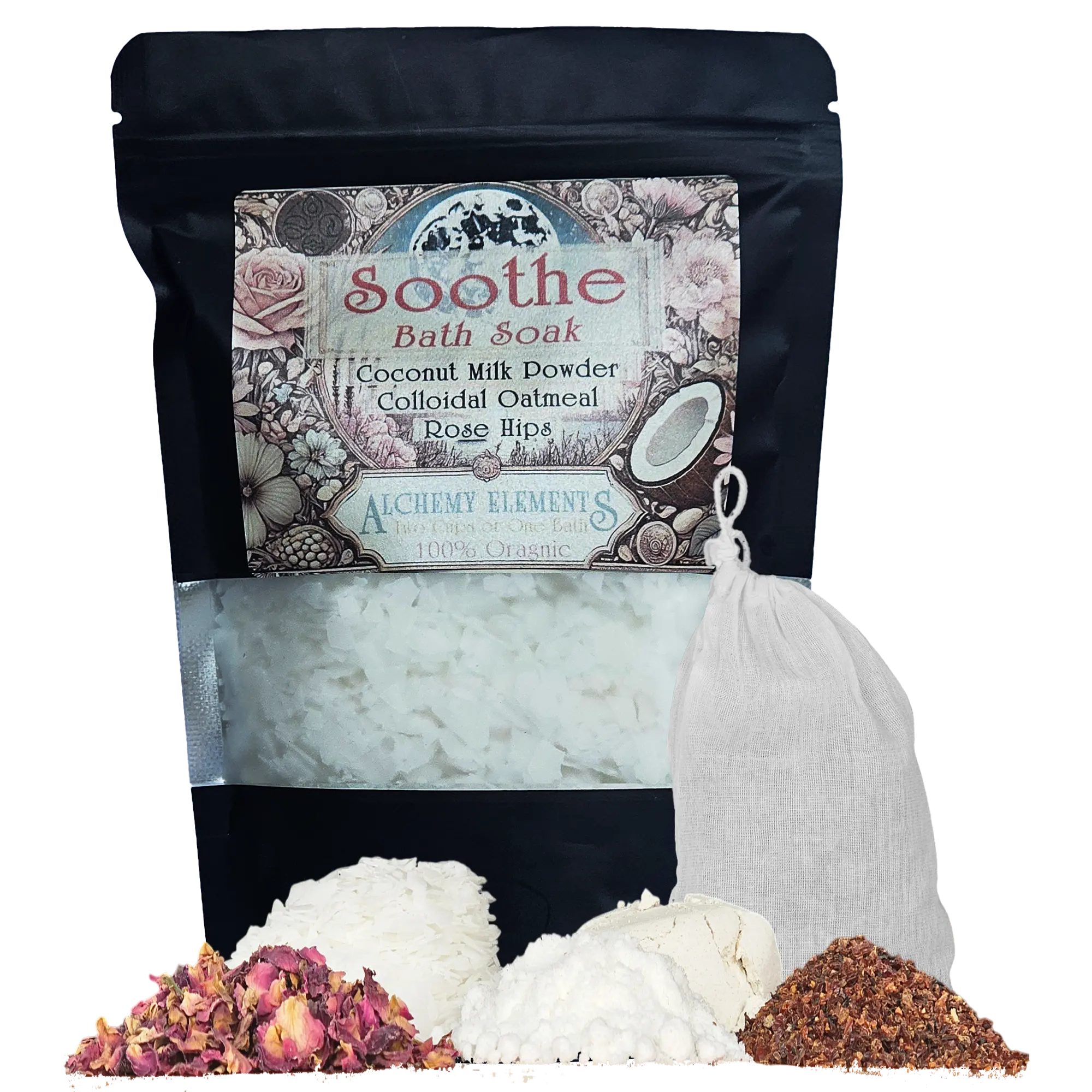 Oatmeal Coconut Milk Bath Soak with Rose Hips & Rose Petals for Dry Skin | Alchemy Elements