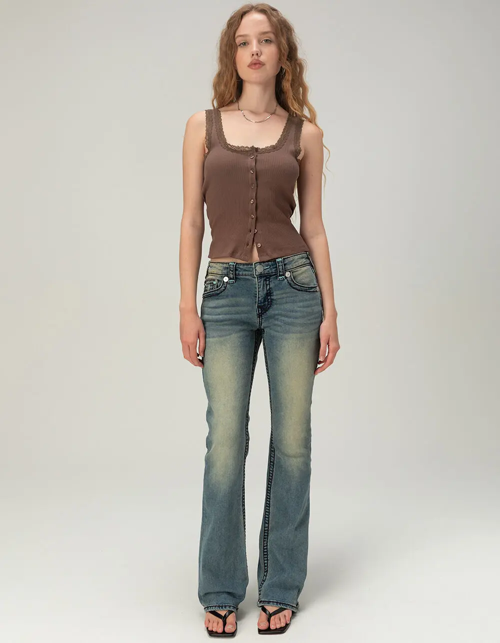 TRUE RELIGION Becca Mid Rise Super T Flap Womens Bootcut Jeans