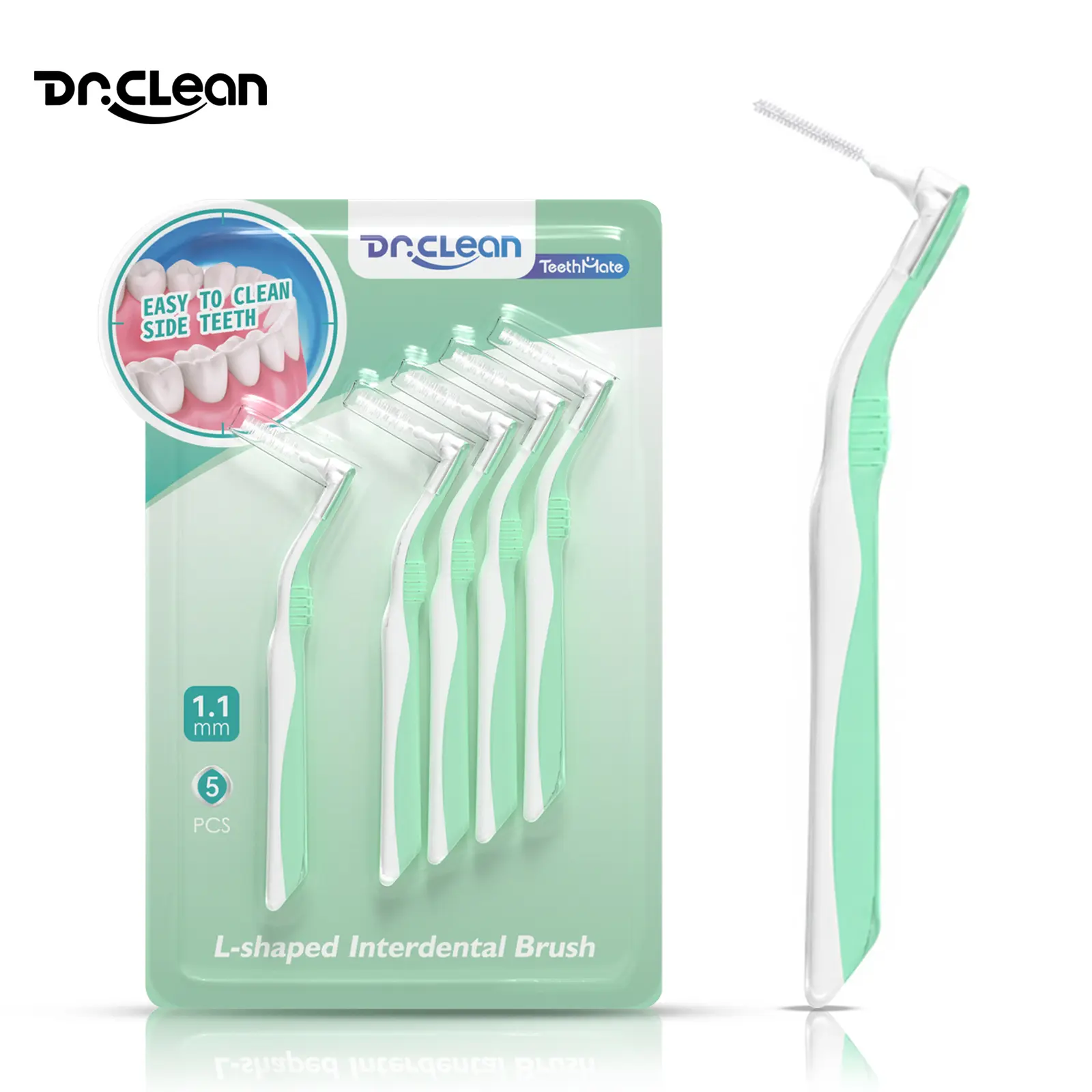 DR.CLEAN Angled L-Shaped Interdental Brushes, 1.1mm Soft Bristle Interproximal/Dental/Molar Cleaning Brushes for Sensitive Gums & People with Crowded Teeth, Plaque Remover for Daily Oral Care - 60 Count, Interproximal Brush Toothbrushes