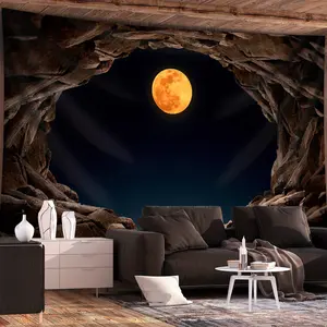 1pc Ultra Large Abstract Cave Rock Moon Landscape Tapestry - Premium Polyester Digital Print Wall Art with Wrinkle-Resistant Fabric & Hand-Stitched Edges, Horizontal Indoor Wall Hanging for Living Room, Bedroom, Home Office Decor - No Installation Needed,