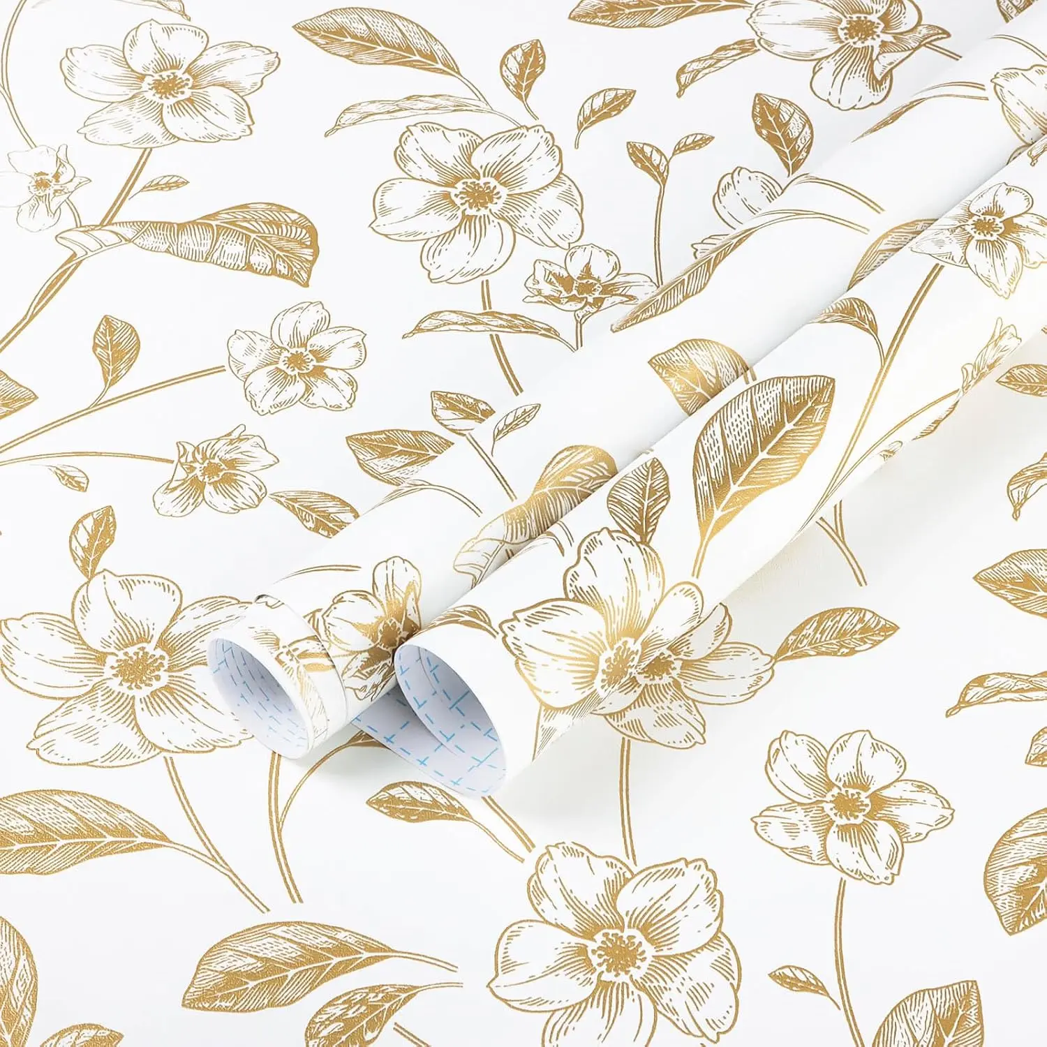 17.3x78.7in Peel-and-Stick Floral Vinyl PVC Wallpaper (Clearance) - White & Gold Boho, Renter-Friendly, Waterproof Adhesive Backing, Glue-Free Accent Wall Decor for Home Walls, Cabinets, Peel And Stick Wallpaper