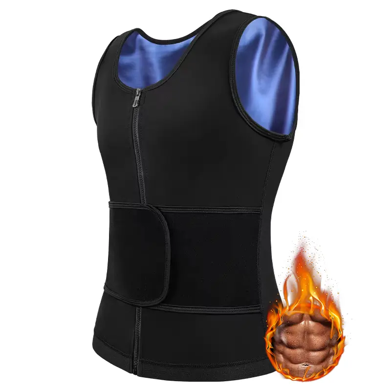 Men's Sauna Sweat Vest, Adjustable Zipper Compression Tank Top, Sweat Enhancing Polymer Body Shaper for Gym Workout, Adjustable Exercise Vest, Zipper Sports Vest