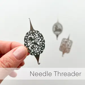 Needle Threader for embroidery, cross stitch, metal needle threader tool, needle threader for sewing and needlework: florals, mushrooms accessories