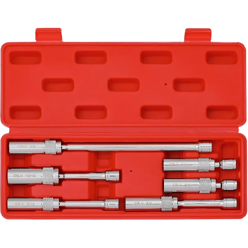 6-Piece Spark Plug Socket Set - 3/8-Inch Magnetic Swivel Drive Sockets, 12-Point Thin Wall Chrome Vanadium Steel, 14mm, 9/16", 5/8", 13/16" for Sports & Outdoor Equipment Maintenance