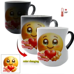 Thermosensitive Ceramic Mug Good Morning Heart Cup TransformationMagic Color - Changing Mug Heart - Handle Mug, 11 oz/330 ml, Coffee Mug Christmas Gift for Friends, Drinkware