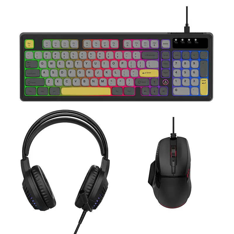 AJAZZ AT120 Gaming Trio Set - 97-Key Keyboard, Wired Mouse, RGB Headset, Gaming PC Accessories for Computer Gamers