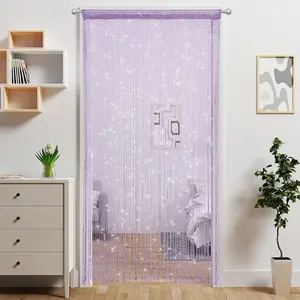Door String Curtain Doorway Beads Curtains,Hanging Room Divider Beaded Decor Hippie Glitter Fringe Panel Closet Window Doors Sequin Sheer Boho Doors Tassel (Purple)