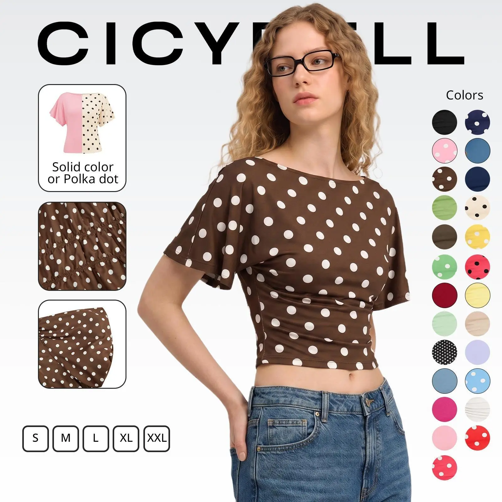 Cicy Bell Women's Summer Short-Sleeve Wrap Blouse - Soft Viscose, Boat Neck, Tie Back, Cinched Waist, Printed Casual Top, Blouses, Shortsleeve