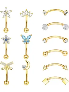 12Pcs 16G Rook Daith Earrings for Women Stainless Steel Fashion Body Jewelry Eyebrow Piercing Jewelry Curved Barbell Short Belly Lip Rings Cartilage Helix Piercing 6mm 8mm