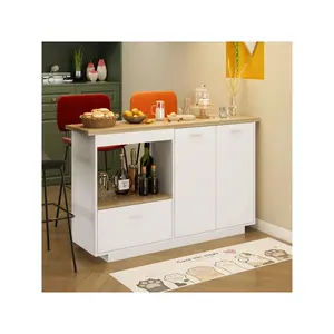 FUFU&GAGA Dining room and Kitchen Medium Wooden 59.1 " L Kitchen Island with Lots Storage & Brown Counter Top, Kitchen Prep Table Home Bar Drawer Modern Snacks