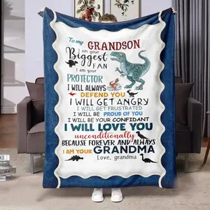 Grandson Themed Flannel Blanket, 1 Count Air-conditioned Room Throw, Soft Warm Nap Blanket for Home Office Travel Camping Dormitory