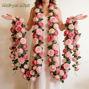 3pcs Long Artificial Rose Vine Wreath, Spring Floral Arch Decoration for Valentine's Day, Party, Wedding, DIY Home Decor