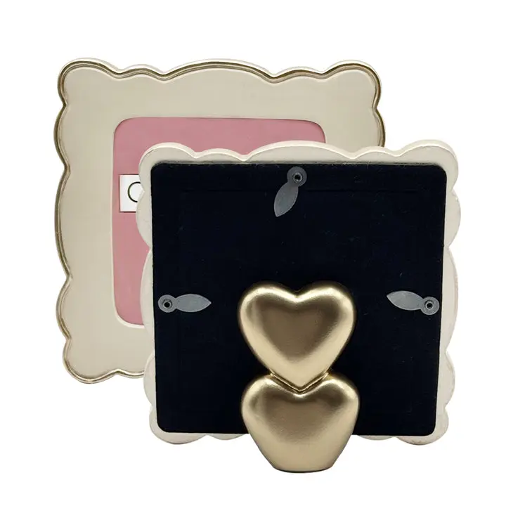 Gold Scallop 4x4 Double Heart Easel Picture Frame