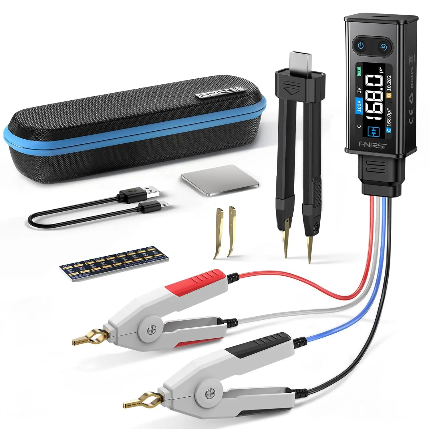 LCRST2 100kHz LCR ESR Meter Tweezer, SMD & ThroughHole Component Tester, Auto Sort Compare, Resistor, Inductor, Diode, Capacitor Tester, Measures Voltage & Continuity, FullBand Scan