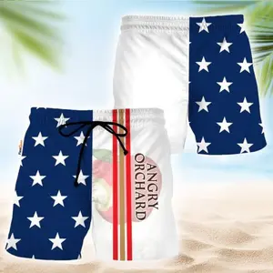 Angry Orchard American Flag Swim Trunks – Patriotic Apple Cider Summer Beach Shorts, USA Flag Pool Party Swimwear for Men, Lightweight Quick Dry Vacation Outfit
