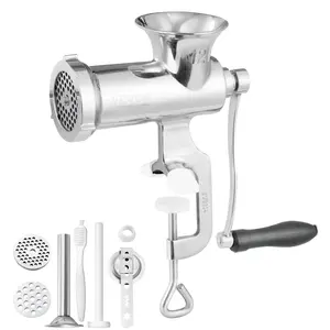VEVOR Manual Meat Grinder,  304 Stainless Steel Hand Meat Grinder with Steel Table Clamp, Meat Mincer Sausage Maker & 2 Cutting Plates, Cookie Attachment, Sausage Tube for Beef Pepper Mushroom Cookie