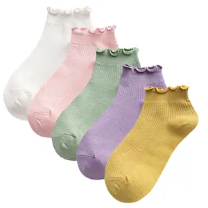 Ruffle Socks Womens 5 Pairs，Cute Ankle Lettuce Edge Frilly Athletic Crew Socks