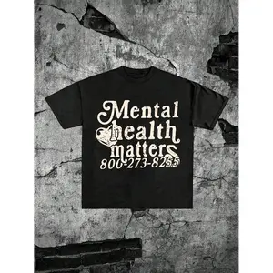 Mental Health Matters Graphic Short Sleeve Tee for Men Comfortable Summer Round Neck T-Shirt with Fashionable Print