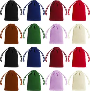 16 Pack Velvet Drawstring Bags, Mini Velvet Jewelry Pouches, 4.1x3.3 Inch Velour Storage Bags for Dice, Crystals, Gift Packaging,