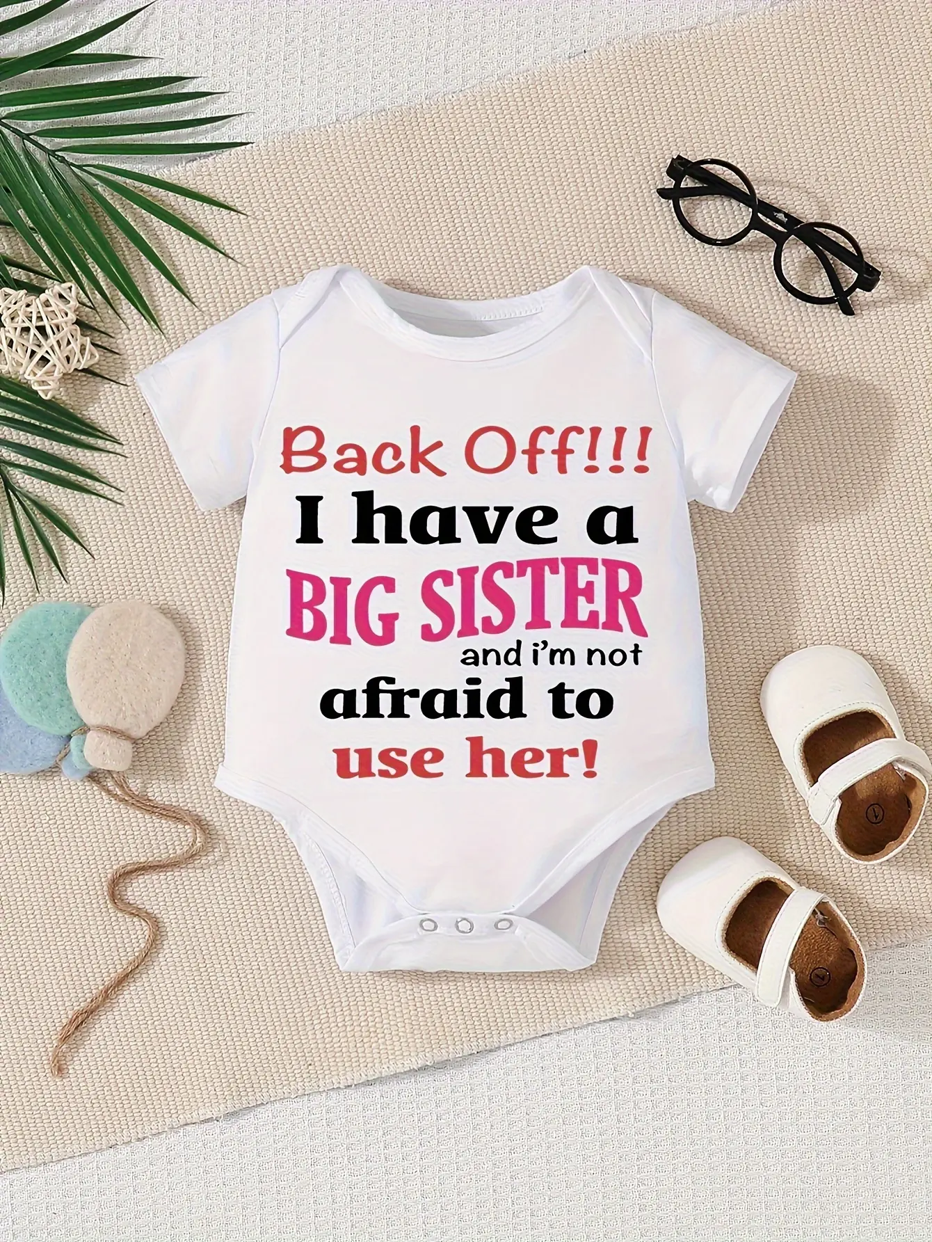 Short-Sleeve Romper with Back Off I Have A Big Sister Letters Print, Newborn Bodysuit Clothes with Pink Bow for Girls and Boys, 0-3m, Crew Neck, Fitted, Basic, 0 - 3 Months, Funny Text, Cotton, Above The Knee, Baby, Baby Clothing, Newborn Outfits, Fun The