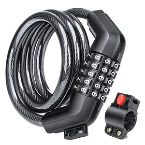 3.5 Feet Bicycle Lock, 5-Digit Resettable Combination Cable Lock, with Mounting Bracket, Security Lock for Bikes, Scooters, E-Bikes, Motorcycles, Fences, Gates, Bicycle Accessories