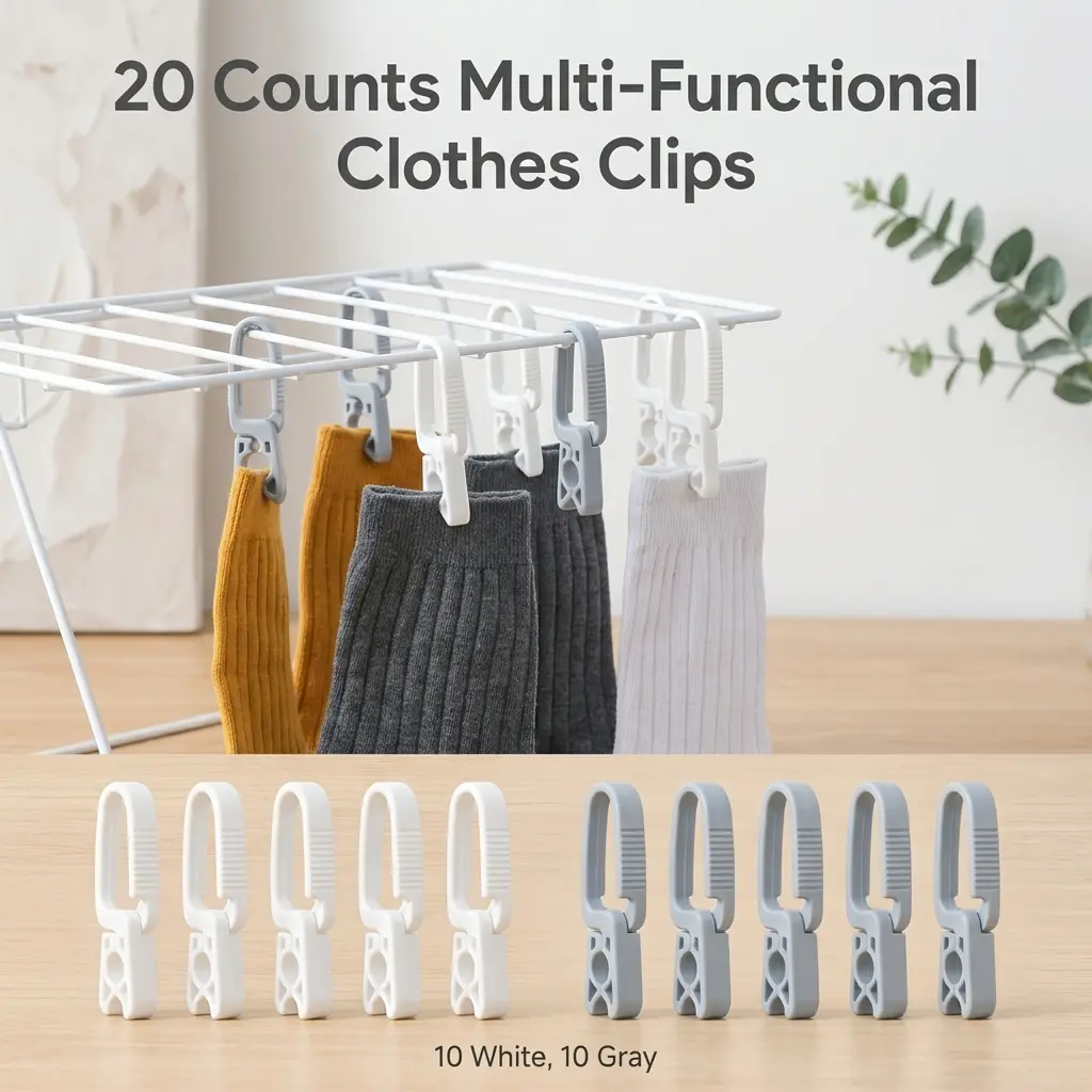 20 Counts Windproof Clothespins, Non-slip Plastic Clothes Clips for Household Laundry Drying, Universal Hanging Clips for Towels, Shirts and Socks