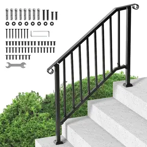 fathersdaygift VEVOR Handrails for Outdoor Steps, 3-4 Step Stair Hand Rail Kit, Transitional Iron Railings with Installation Kit, Stair Rails for Seniors, Concrete Steps Porch Deck, Black Retro Arch