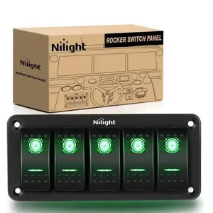 Nilight 5-Gang Aluminum 5-Pin ON/OFF Green Rocker Switch Panel, Non-Wi-Fi Cord Switches for Home Improvement Electrical Supplies