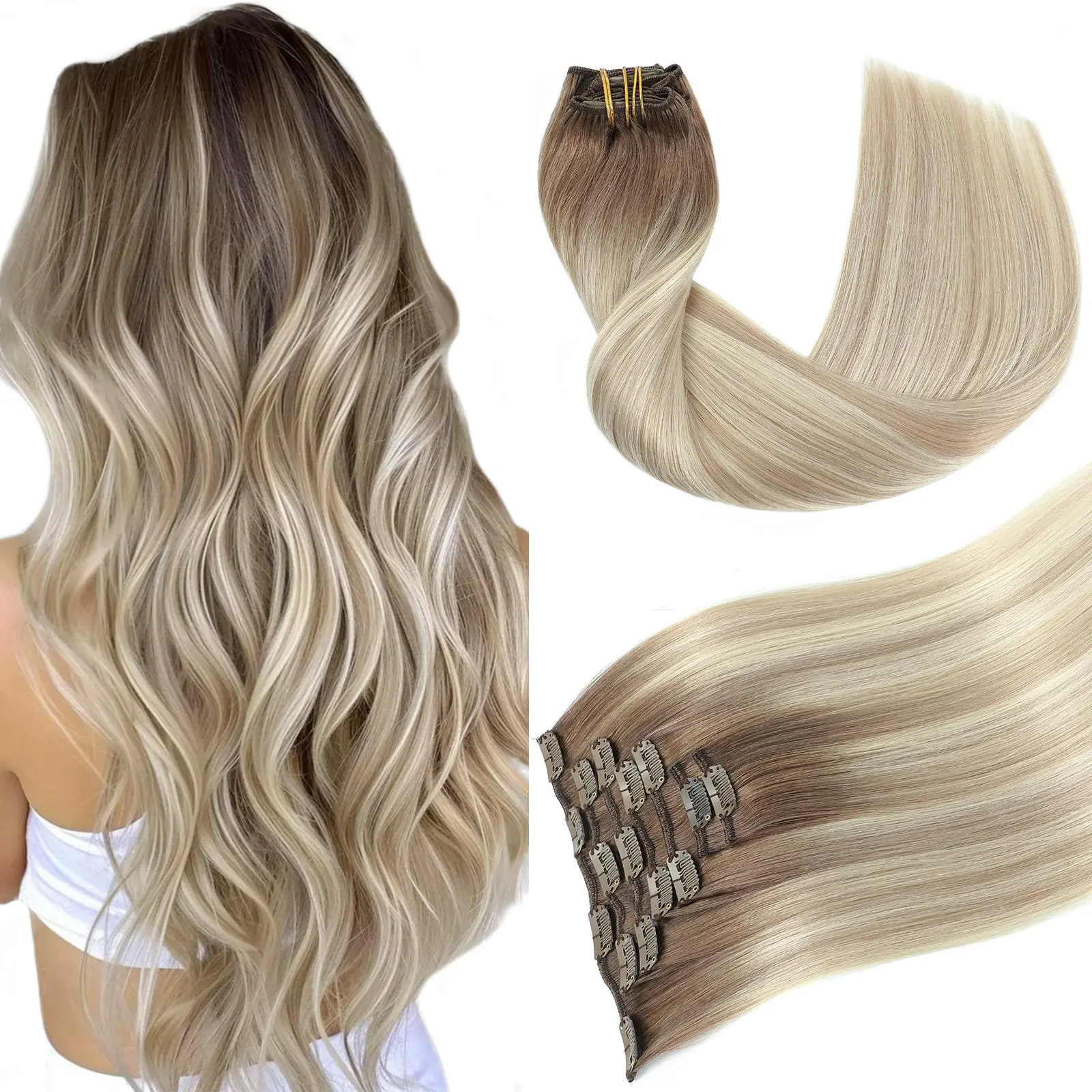 Youngsmile Clip in Hair Extensions Real Human Hair, 120g 7pcs 14-22 Inch Human Hair Extensions Straight Easy To Style for Women