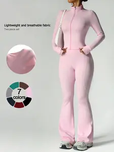 Women's Two Piece Set Loungewear Set Long Sleeve Zip-Up Jacket and Wide-Leg Pants Suitable for Outings Vacation Shopping Yoga Fitness Exercise Sportswear Comfortable Lightweight Breathable Casual Fashion Pajama Set for Women All-Season Apparel