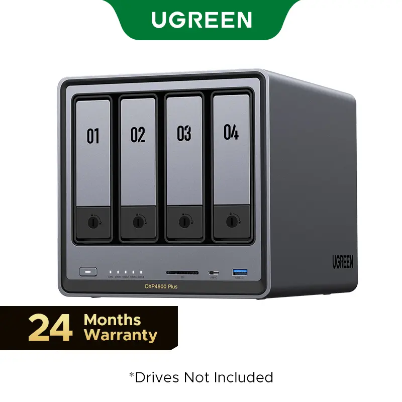 UGREEN NASync DXP4800 Plus 4-Bay Desktop NAS, Intel Pentium Gold 8505 5-Core CPU, 8GB DDR5 RAM, 128G SSD, 1*10GbE, 1*2.5GbE, 2*M.2 NVMe Slots Diskless,DealsForYouDays