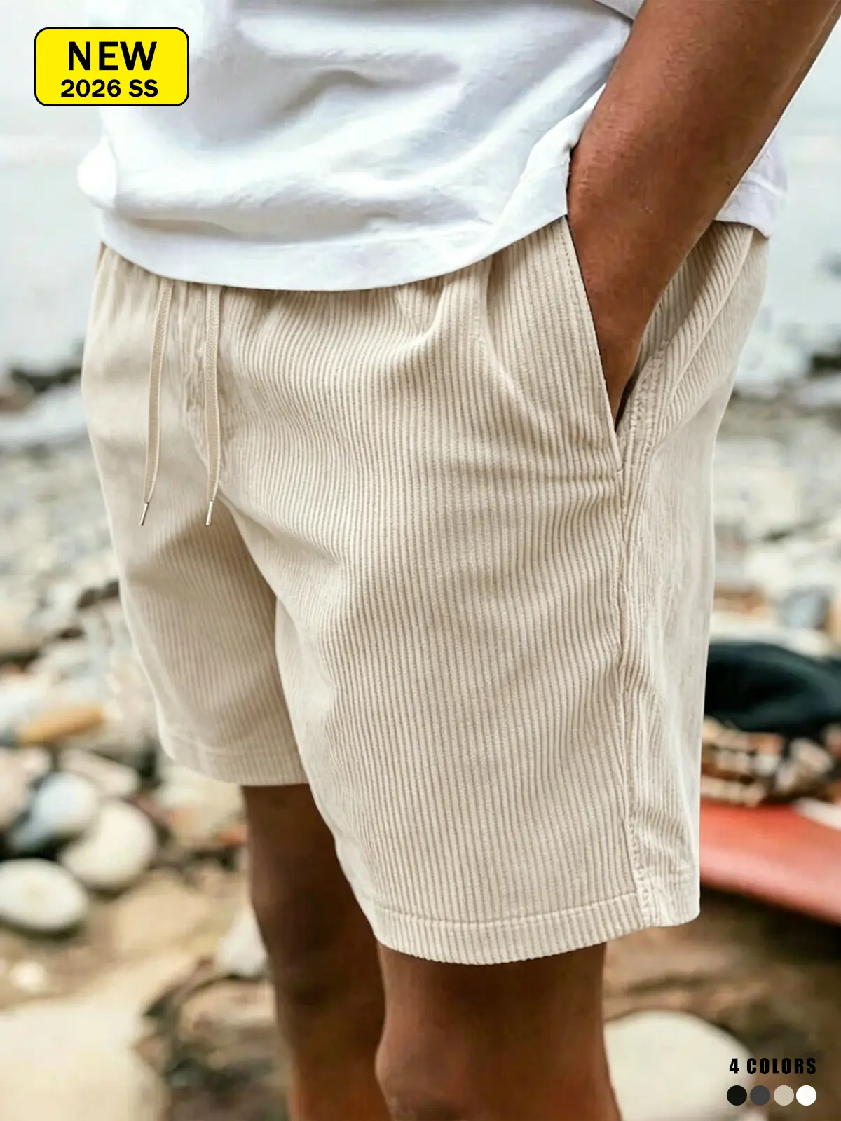 Men’s summer corduroy casual athletic shorts, loose straight beach shorts, skin-friendly and comfortable