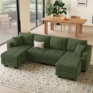 U Shaped Couch with Reversible Chaises Sectional Couches for Living Room Sectional Couch with Ottomans Corduroy (Green, U Shaped)
