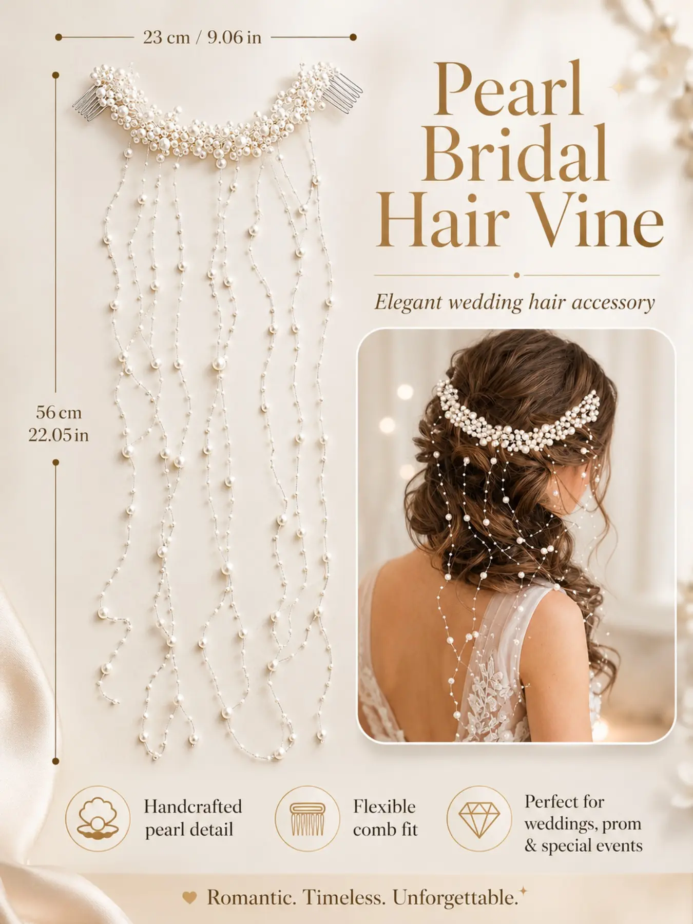 Handmade Pearl Tassel Wavy Wedding Headband Hair Comb, Flower Crowns for Women, Floral Pearl Crown Veil Headhand Hair Accessory Flower Crown,simply, sweet, elegant design,perfect for weddings, bridal, bridesmaids, festivals, Birthday Party, Tiara