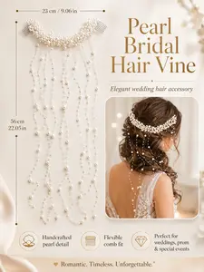 Handmade Pearl Tassel Wavy Wedding Headband Hair Comb, Flower Crowns for Women, Floral Pearl Crown Veil Headhand Hair Accessory Flower Crown,simply, sweet, elegant design,perfect for weddings, bridal, bridesmaids, festivals, Birthday Party