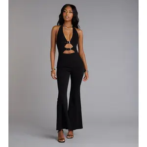 Double Dare Belted Cutout Flared-Leg Jumpsuit