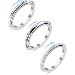 Cassieca  3 Count Stainless Steel Rings Set for Womens Rings Band Rings Thumb Spinner Ring Daily, Fidget, Minimalist