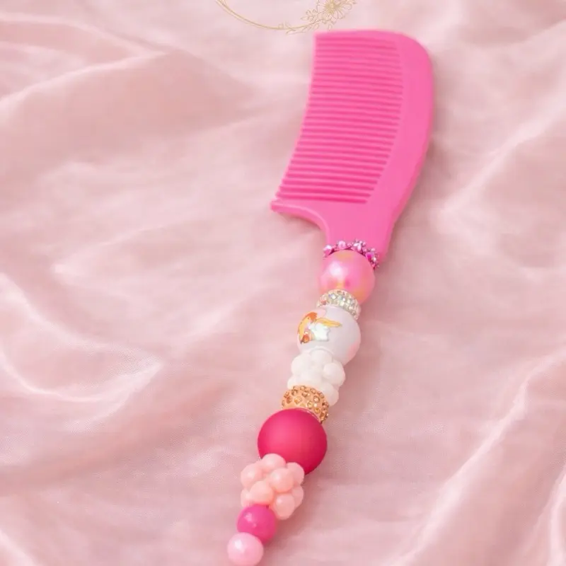Hot Pink Beaded Combs with Colorful Beads and Decorative Elements for Stylish Hair Care