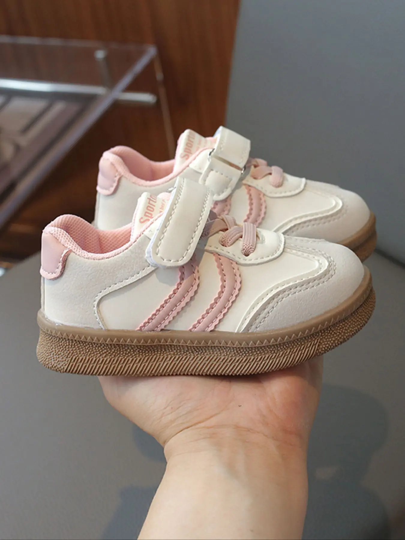 New Retro Stripe Velcro Soft Sole Casual Low Top Sports Shoes, All Match Trainers, PU Leather, Spring & Fall, Unisex School Sneakers