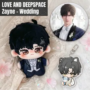 3pcs, Love and Deepspace Zayne Anime Plush Doll + Badge + Keychain, Collectible Stuffed Character Figure, Premium Soft Toy - Keychain Bag Car Charm, Desk Shelf Room Decor, Birthday Christmas Valentine Party Gift for Anime Fans Teens