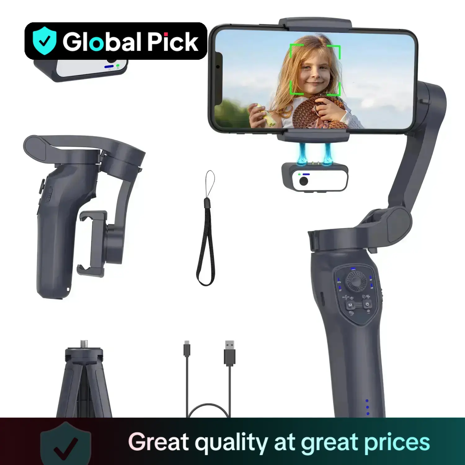 GLOBAL PICK Tracking Phone Gimbal Stabilizer, 3-Axis Smartphone Foldable Gimbal for iPhone, Gimbal with Focus Wheel Vlog Stabilizer for iPhone 15 14 P