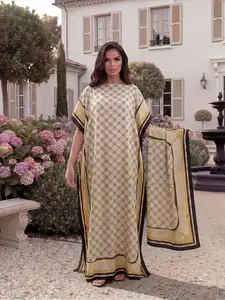Women's Elegant Chic Full-Body Print Shawl, Long Dress + Headscarf Scarf, Beach Sun Protection, All Seasons, Fitted Style