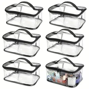Black 6-Pack Transparent PVC Toy Storage Bags, 9.4x6.7x4.3 In Zippered Waterproof Organizer Pouches for Building Blocks, Small Toys, Black(6 Packs),summervibes