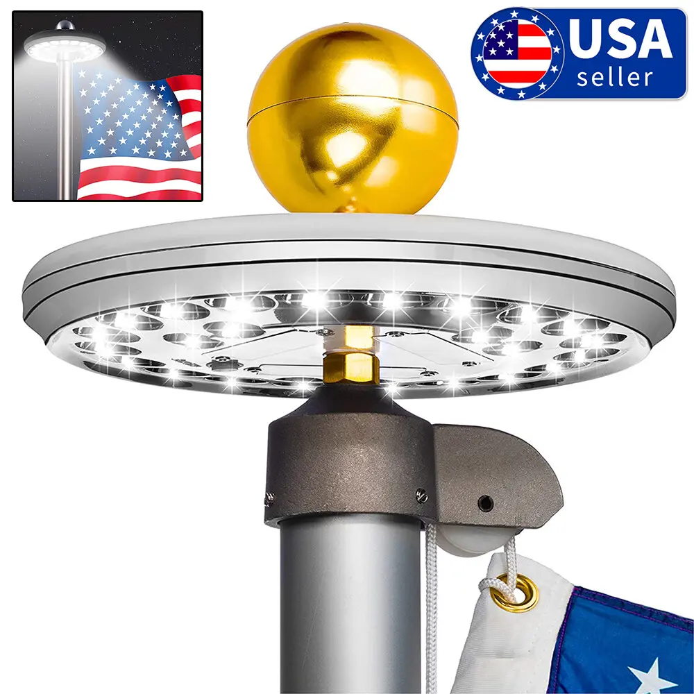 26 LED Solar Flag Pole Light Auto On/Off Waterproof Outdoor Lighting for Garden Porch Yard 6500K Daylight IP65 Certified 2-Year Warranty Modern Design High Quality