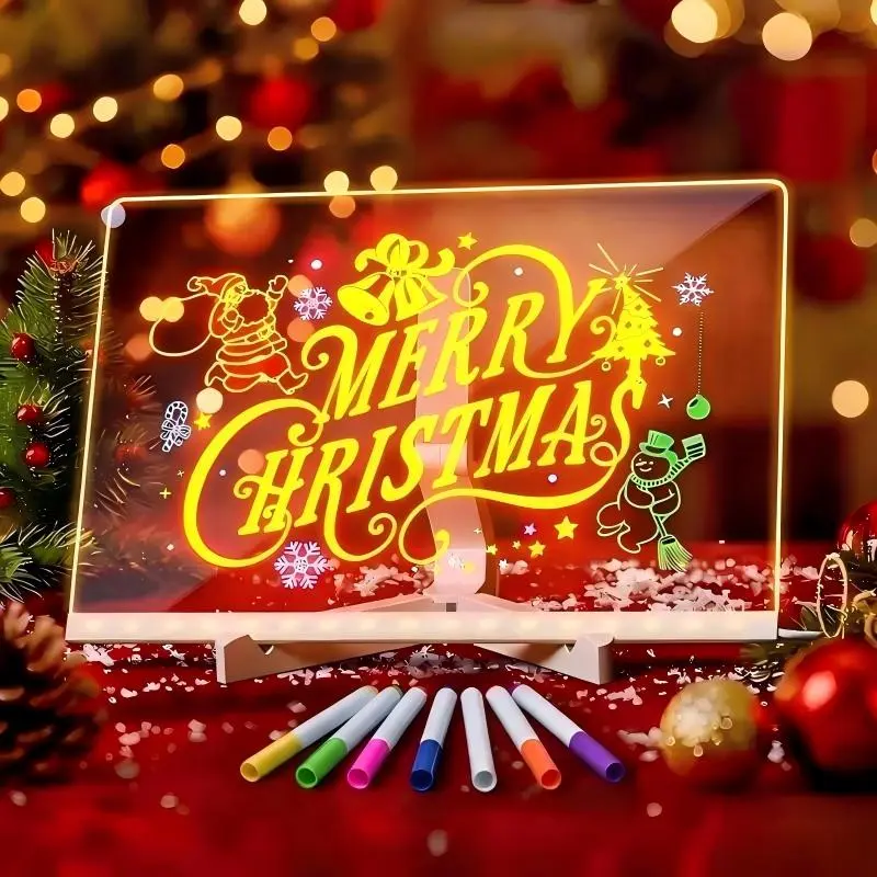 LED Drawing Board for Kids with Light Effects, Colored Markers, Adjustable Stand and Drawing Templates, Reusable Erasable Light-Up Doodle and Message Board, Creative Gift for Birthdays, Christmas and Halloween