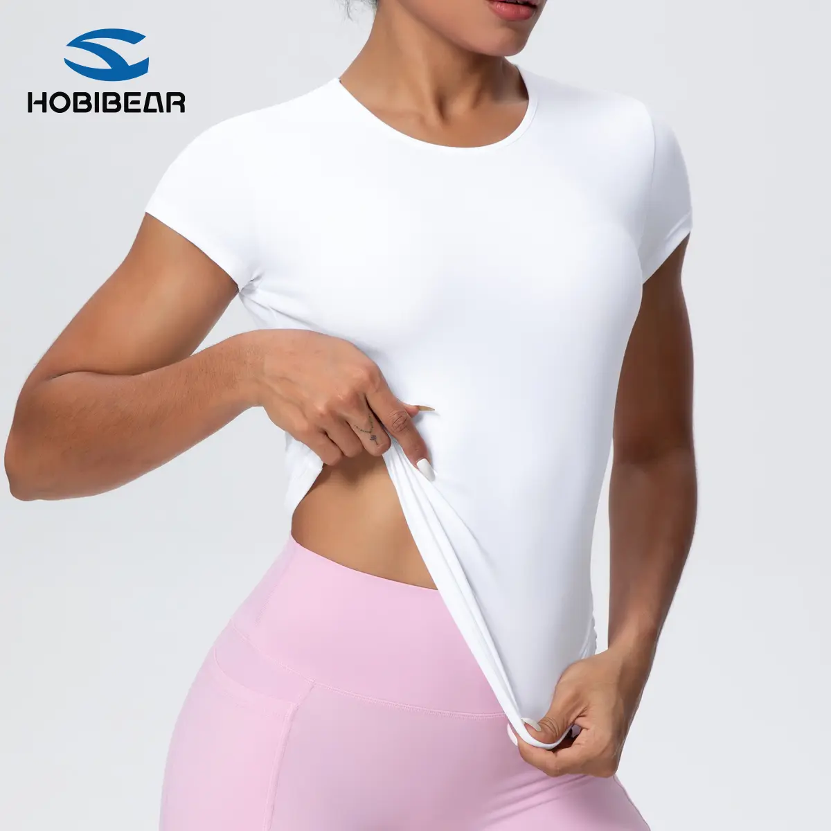 HOBIBEAR Women's Workout Tops, Solid Loose-Fit Athleisure Wear, Quick-Dry Breathable Sports T-Shirt for Gym & Everyday Active, Casual Athletic Sports T-Shirt, Dry Sports T-Shirt
