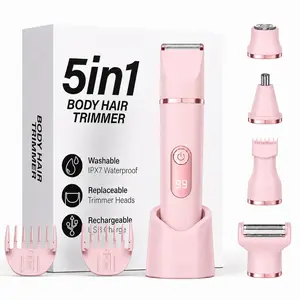 Women's 5-in-1 Cordless Electric Shaver & Trimmer with Ceramic-Titanium Blades, IPX7 Waterproof, USB Rechargeable, Lightweight Removable Portable, Daily Self Care Product, Mum's Women's Gift for Bikini & Facial Hair Removal