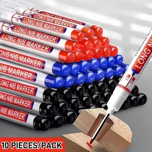 Long Marker Pen, 10 Pcs/Set Waterproof Ink Drawing Markers, Multipurpose Deep Hole Marker Pen for Metal, Ceramic, Glass, Leather and Film, Convenient Quantity, Artist Drawing Pen