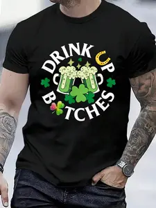 100% Cotton Bitches Drink Up Funny St. Patrick's Day Beer Lover T-Shirt Women's Men's Graphic Tee Crew Neck summer vacation Tops