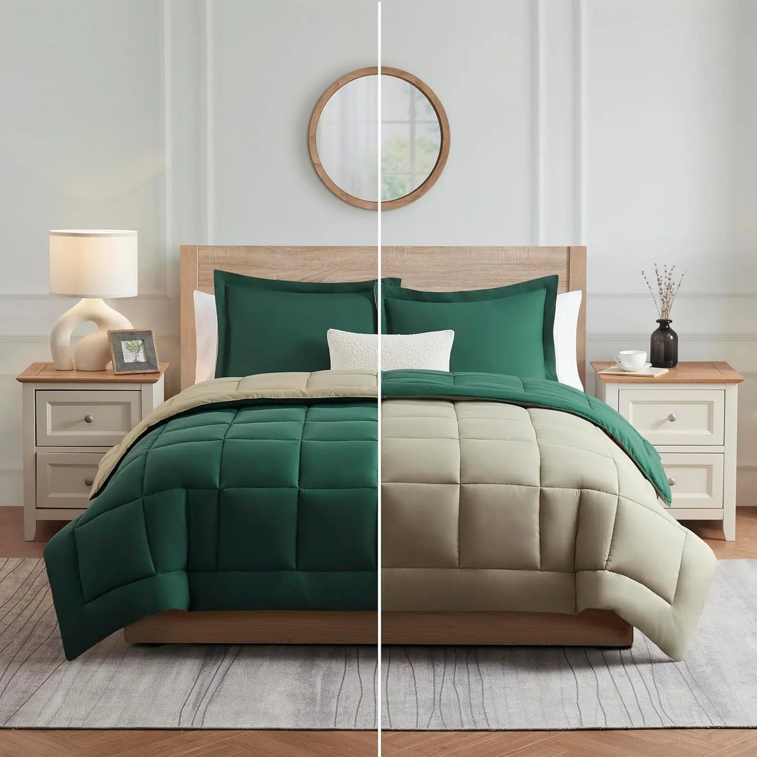 NESTL 3-Piece Puffed Quilt Bedding Set - Queen-Size Reversible Down Alternative Comforter, Breathable Modern All-Season Duvet Insert with Corner Tabs, Pillow Shams (Solid Color Excludes Shams; Full/King Sizes Available, Machine Wash-Line Dry Compatible),,